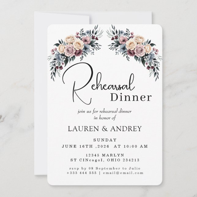 Invitation Dîner de répétition floral automnal  (Devant)