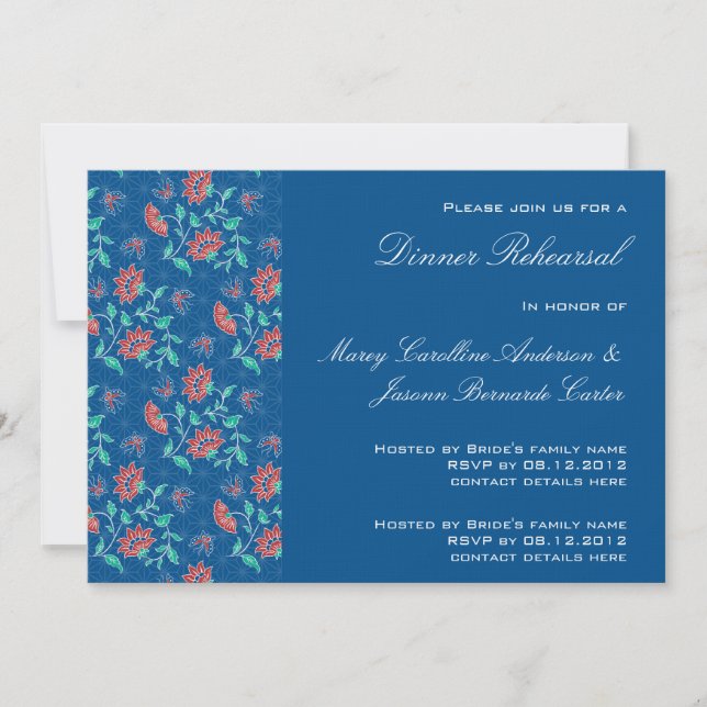 Invitation Dîner de répétition Floral Batik d'Aiyana 3 (Devant)