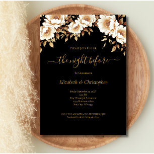 Invitation Dîner de répétition floral Black Gold la veille