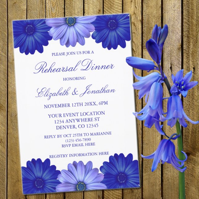Invitation Dîner de répétition Floral Bleu (Créateur téléchargé)