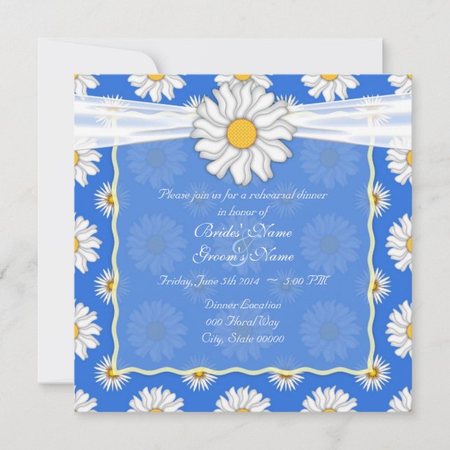 Invitation Dîner de répétition floral bleu clair et blanc (Devant)