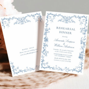 Invitation Dîner de répétition Floral Bleu de Victoria
