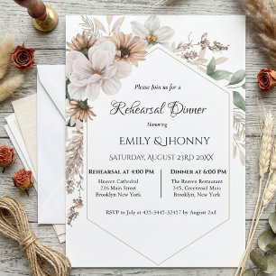 Invitation Dîner de répétition floral bohème rustique