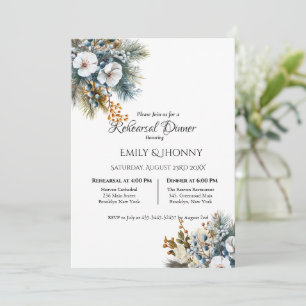 Invitation Dîner de répétition floral boho bleu hivernal
