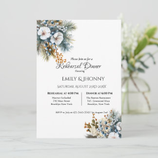 Invitation Dîner de répétition floral boho bleu hivernal