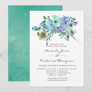 Invitation Dîner de répétition floral boho menthe et bleu