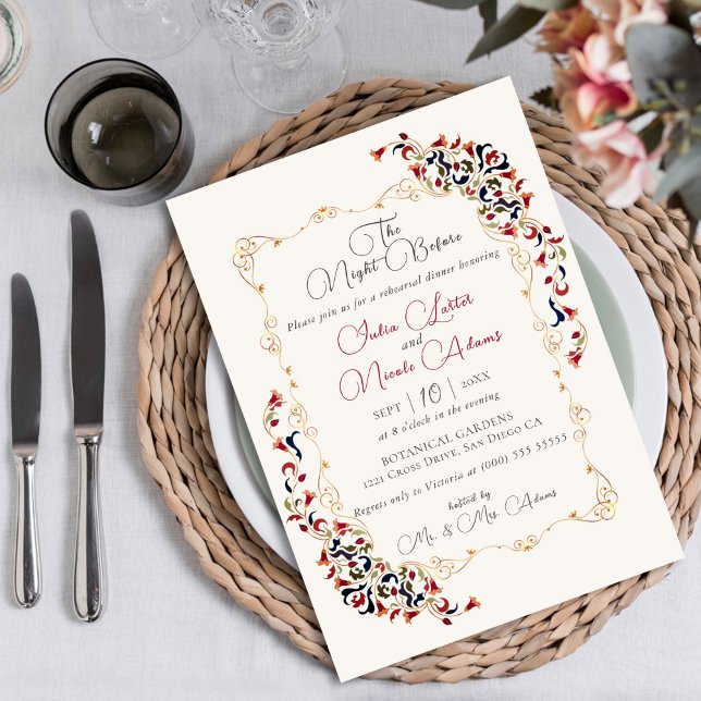 Invitation Dîner de répétition floral botanique de luxe paisl (Créateur téléchargé)