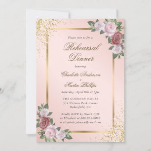 Invitation Dîner de répétition Floral Confetti Rose