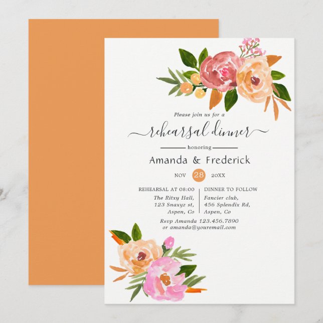 Invitation Dîner de répétition floral de mariage printanier (Devant / Derrière)