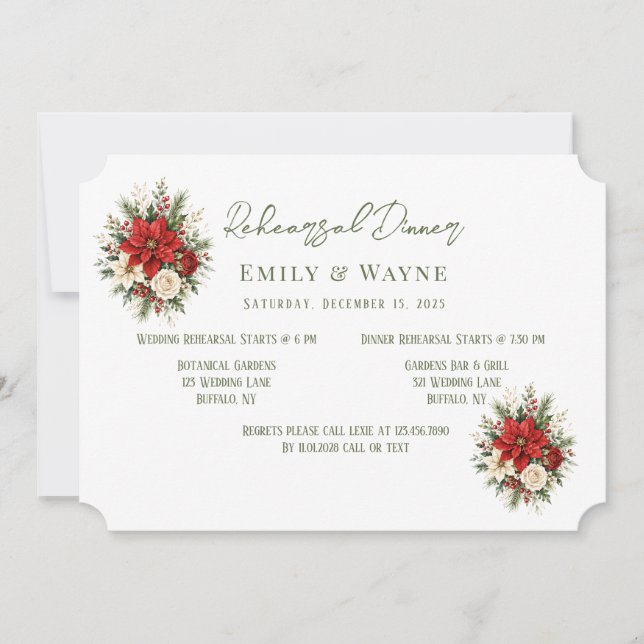 Invitation Dîner de répétition floral de Noël élégant (Devant)