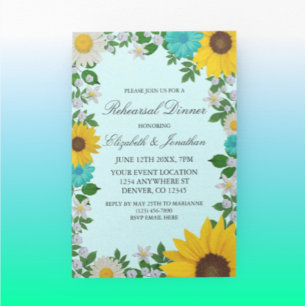 Invitation Dîner de répétition floral de tournesol rustique d