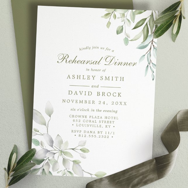 Invitation Dîner de répétition floral de verdure aquarelle ru (Créateur téléchargé)
