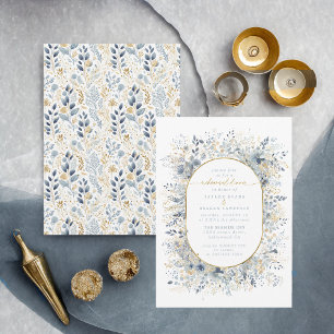 Invitation Dîner de répétition floral doux poussiéreux bleu I