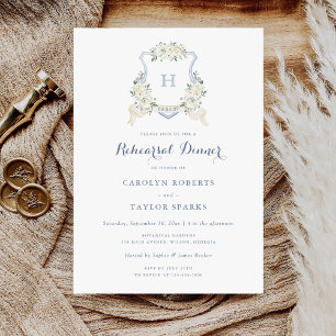 Invitation Dîner de répétition Floral Dusty Blue Crest Mariag