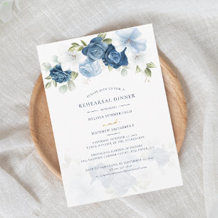 Invitation Dîner de répétition Floral Dusty Blue Mariage