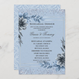 Invitation Dîner de répétition Floral en argent Dusty