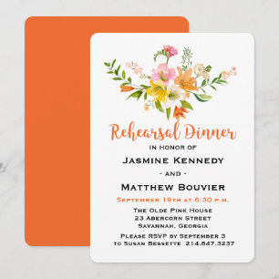 Invitation Dîner de répétition floral Fleurs de lys orange, v
