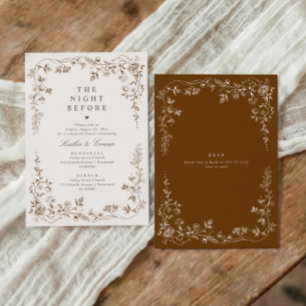 Invitation Dîner de répétition floral français marron vintage