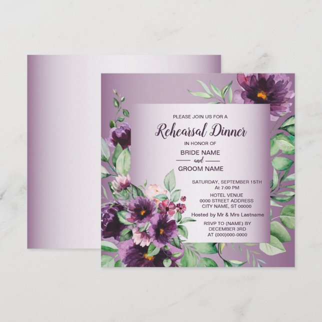 Invitation Dîner de répétition floral géométrique verdure pou (Devant / Derrière)