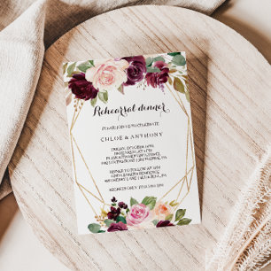 Invitation Dîner de répétition Floral Gold Geometry Bourgogne