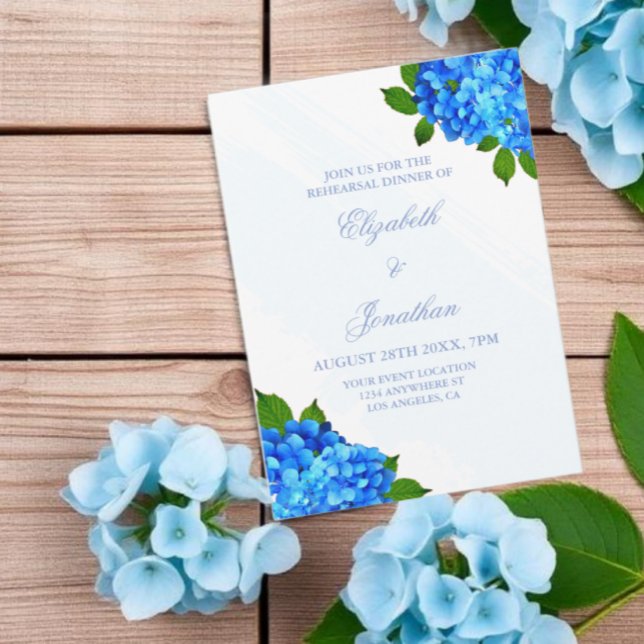 Invitation Dîner de répétition floral Hydrangea Bleu (Créateur téléchargé)