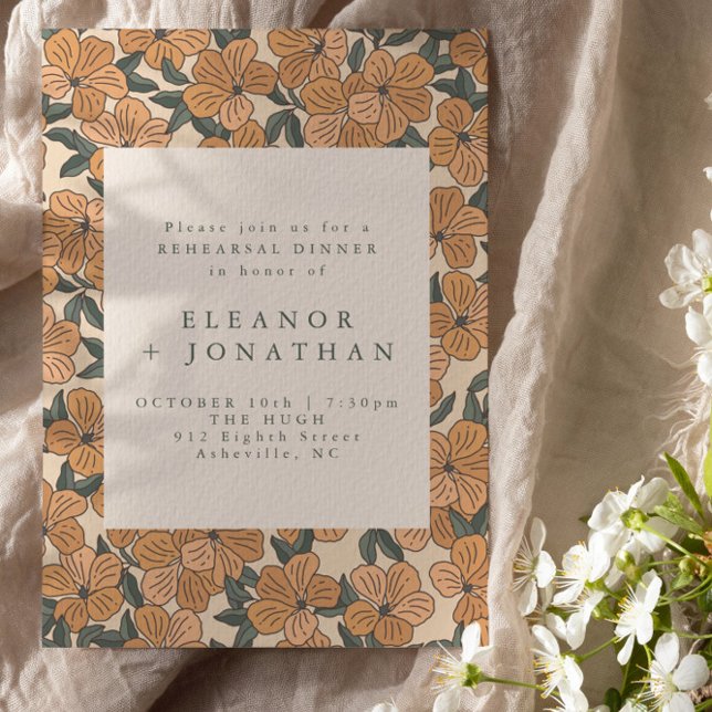 Invitation Dîner de répétition floral jaune bohème moderne (Créateur téléchargé)