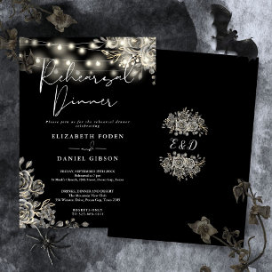 Invitation Dîner de répétition floral noir gothique