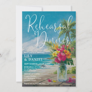 Invitation Dîner de répétition floral océanique de plage trop