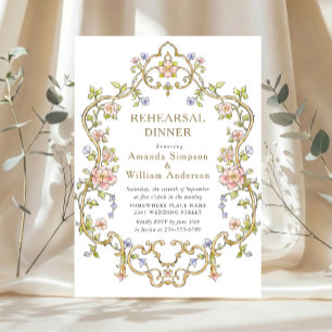 Invitation Dîner de répétition Floral Ornate de Victoria