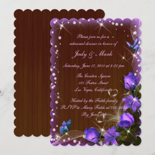 Invitation Dîner de répétition floral pourpre en bois sombre