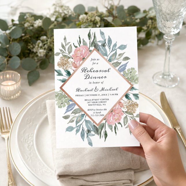 Invitation Dîner de répétition floral poussiéreux (Créateur téléchargé)