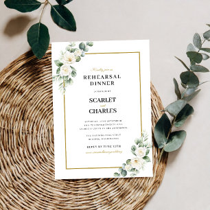 Invitation Dîner de répétition floral Rose Blanche Eucalyptus