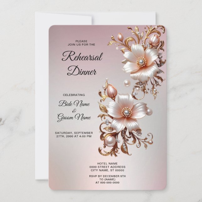 Invitation Dîner de répétition floral rose décoratif (Devant)