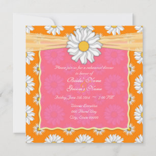 Invitation Dîner de répétition floral rose orange et blanc