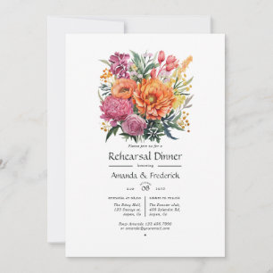 Invitation Dîner de répétition floral rose, orange et vert