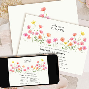 Invitation Dîner de répétition floral rose orange joli