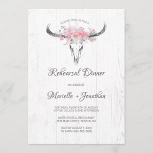 Invitation Dîner de répétition Floral Rose Rustique Boho Crân
