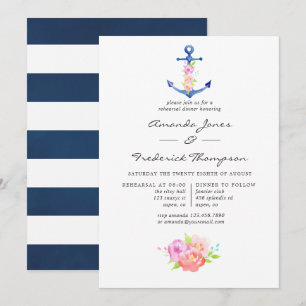 Invitation Dîner de répétition floral sur le thème nautique à