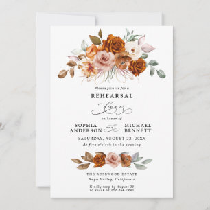 Invitation Dîner de répétition floral terracotta orange brûlé
