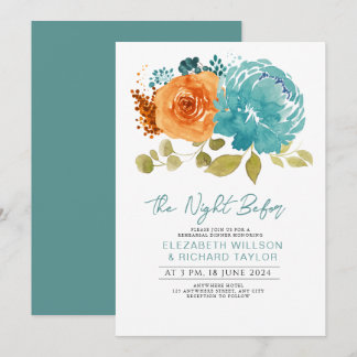 Invitation Dîner de répétition Floral Turquoise moderne Burnt