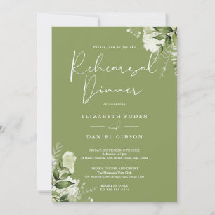 Invitation Dîner de répétition floral verdure mousse verte