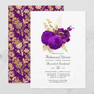 Invitation Dîner de répétition floral vintage violet et or