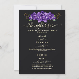 Invitation Dîner de répétition floral violet noir classique o
