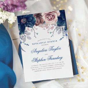 Invitation Dîner de répétition florale bleu marine et mauve