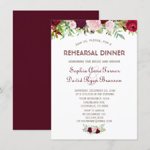 Invitation Dîner de répétition florale Charm Burgundy Marsala