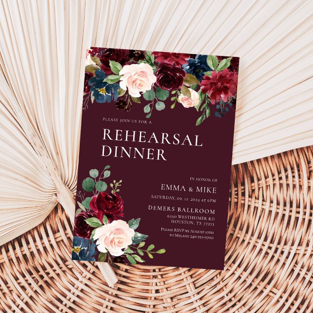 Invitation Dîner de répétition florale de Bourgogne Invitatio (Créateur téléchargé)