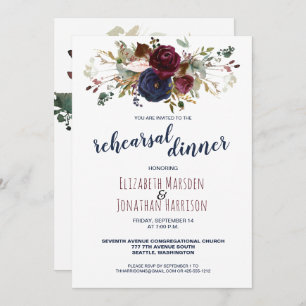Invitation Dîner de répétition florale Elegant Boho Burgundy 