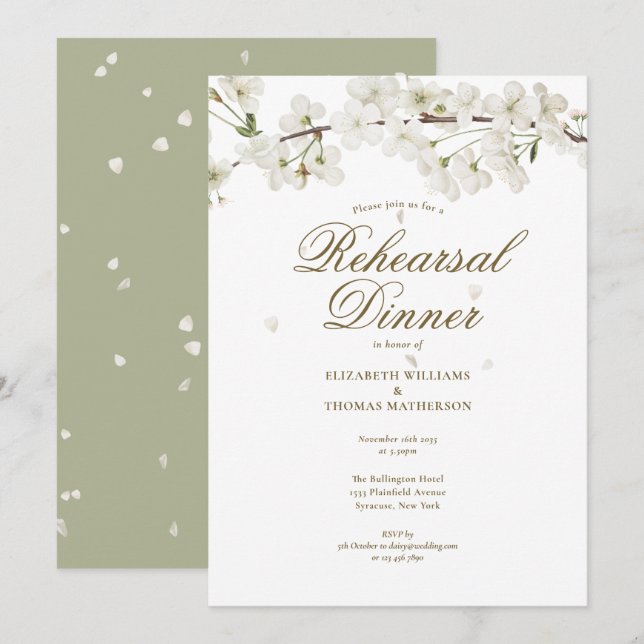 Invitation Dîner de répétition florale en fleurs blanches mod (Devant / Derrière)