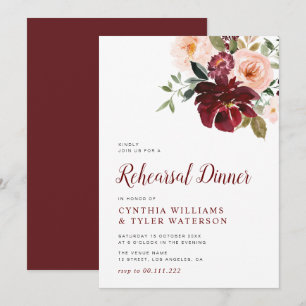 Invitation Dîner de répétition florale et bordeaux moderne