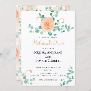 Invitation Dîner de répétition florale Eucalyptus Green Peach